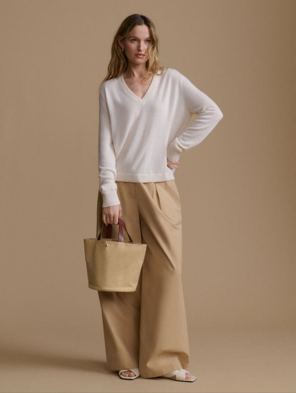 NWT Jenni Kayne Flynn 100% Cashmere V-neck Sweater In Ivory Size 1X